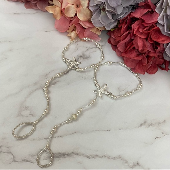 2 Pcs Pearl Starfish Barefoot Sandals Anklet Set - Picture 8 of 16